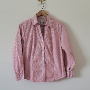 Chico's Red White Striped Button Down Shirt Size Medium